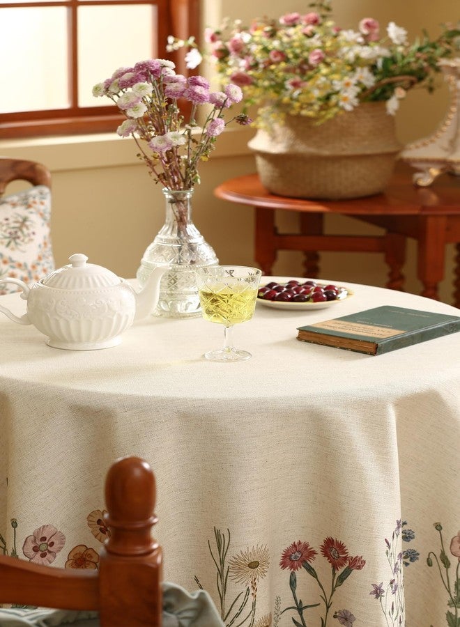 ISAENNE Designer Off White Linen Small Round Tablecloth,Floral Elegant Table Cloth,Stain Resistant Vintage Decor Tablecloths for Dining Thanksgiving Kitchen Christmas,Diameter 55"-Serenity G - Image 3
