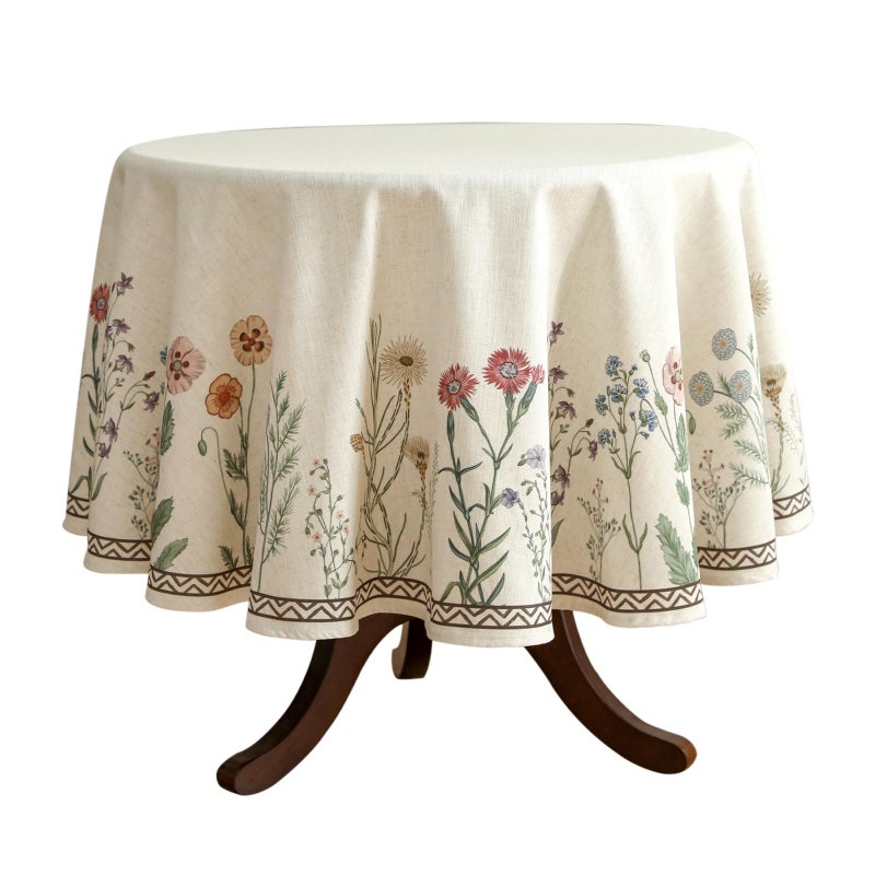 ISAENNE Designer Off White Linen Small Round Tablecloth,Floral Elegant Table Cloth,Stain Resistant Vintage Decor Tablecloths for Dining Thanksgiving Kitchen Christmas,Diameter 55"-Serenity G - Image 1