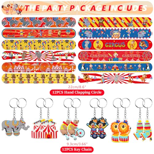 LSJDEER Circus Party Favor Bags 12 Slap Bracelets 12 Carnival Party Bags 12 Tattoo Stickers 12 Carnival Keychains for Circus Themed Birthday Party Supplies - Image 5