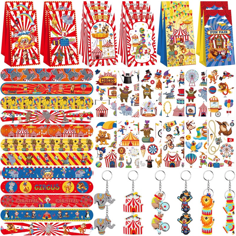 LSJDEER Circus Party Favor Bags 12 Slap Bracelets 12 Carnival Party Bags 12 Tattoo Stickers 12 Carnival Keychains for Circus Themed Birthday Party Supplies - Image 3
