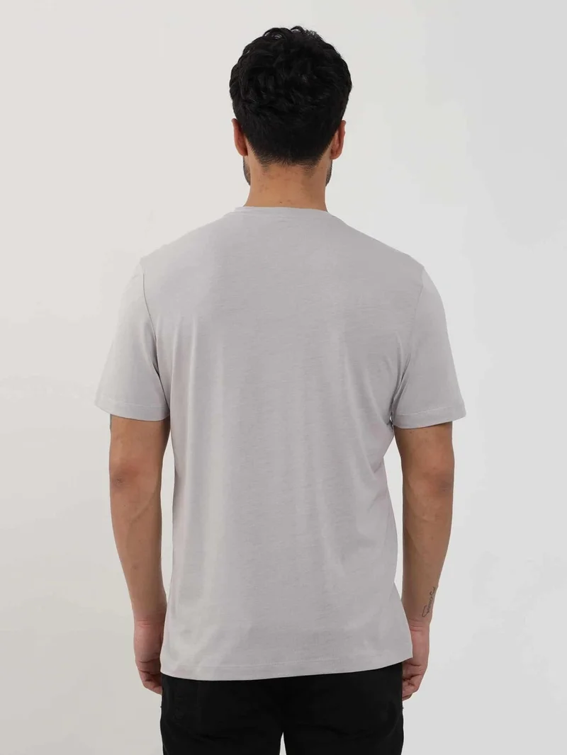 Dufy Gray Melange Men's Slim Fit Plain V-Neck Tshirt - 105648