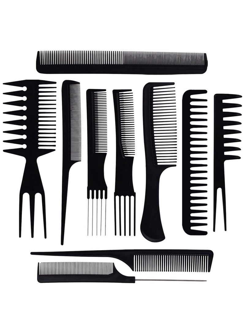 Salon Barber Professional Set of 10 Pcs Hair Cutting Combs Set Different Styling Combs Set In Black Color - Image 1