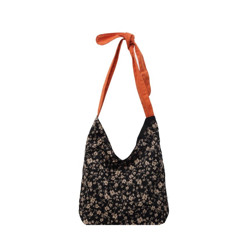Style Cotton Cloth Bag South Korea Small Floral Contrast Color Trendy Knot Underarm Bag Lazy Style Soft Collapsed Shoulder Bag For Women