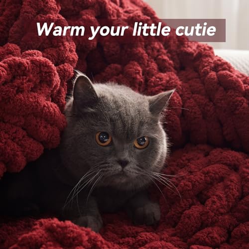 Negwoo Chunky Knit Throw Blanket, 40''*50'' Knitted Throw Chenille Yarn for Bed Couch, Handmade Red Crochet Big Thick Blanket, Machine Washable Cute Comfy Blanket for Home Decor - Image 4