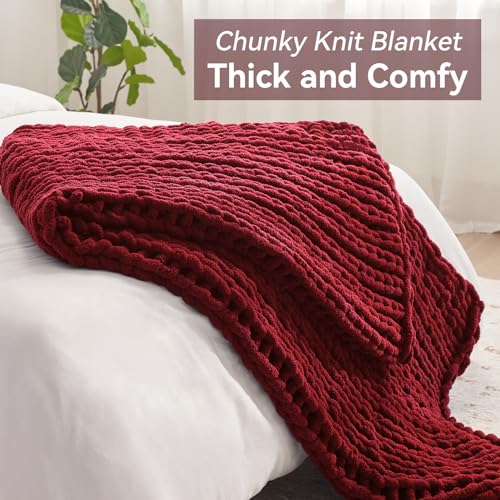 Negwoo Chunky Knit Throw Blanket, 40''*50'' Knitted Throw Chenille Yarn for Bed Couch, Handmade Red Crochet Big Thick Blanket, Machine Washable Cute Comfy Blanket for Home Decor - Image 5