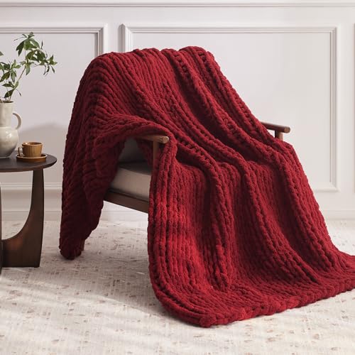 Negwoo Chunky Knit Throw Blanket, 40''*50'' Knitted Throw Chenille Yarn for Bed Couch, Handmade Red Crochet Big Thick Blanket, Machine Washable Cute Comfy Blanket for Home Decor - Image 2