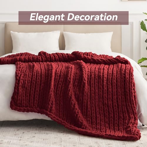 Negwoo Chunky Knit Throw Blanket, 40''*50'' Knitted Throw Chenille Yarn for Bed Couch, Handmade Red Crochet Big Thick Blanket, Machine Washable Cute Comfy Blanket for Home Decor - Image 3