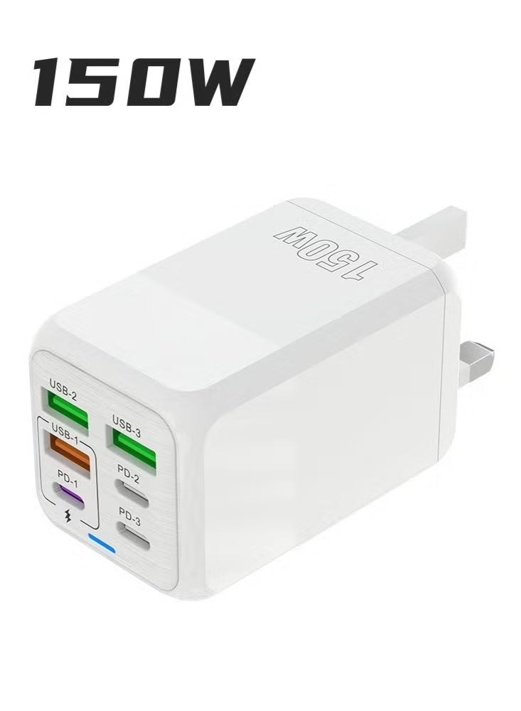 CYSTAR 150W UK Plug 6-Port Ultra-Fast Charger - Multi-Functional Travel Power Adapter for Phones, Laptops & Devices(white) - Image 1