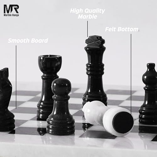 MARBLE RANGE Marble Chess Set for Adults 10" Handmade Coral & Dark Brown Board Game with 32 Chess Pieces, 2 Extra Queens & Storage Box, Luxury Travel Game, Elegant Gift for Home Decor - Image 5