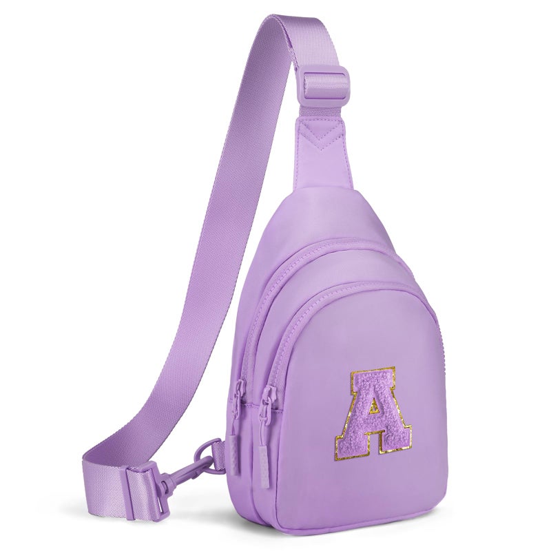 Viverte Small Initial Sling Bag Crossbody Bag Fanny Pack for Girls Women Cute Chest Bag Cross Body Bag Personalized Birthday Gifts for Her Trendy Preppy Stuff Cool Stuff for Teen Girls (Lavender-A) - Image 1