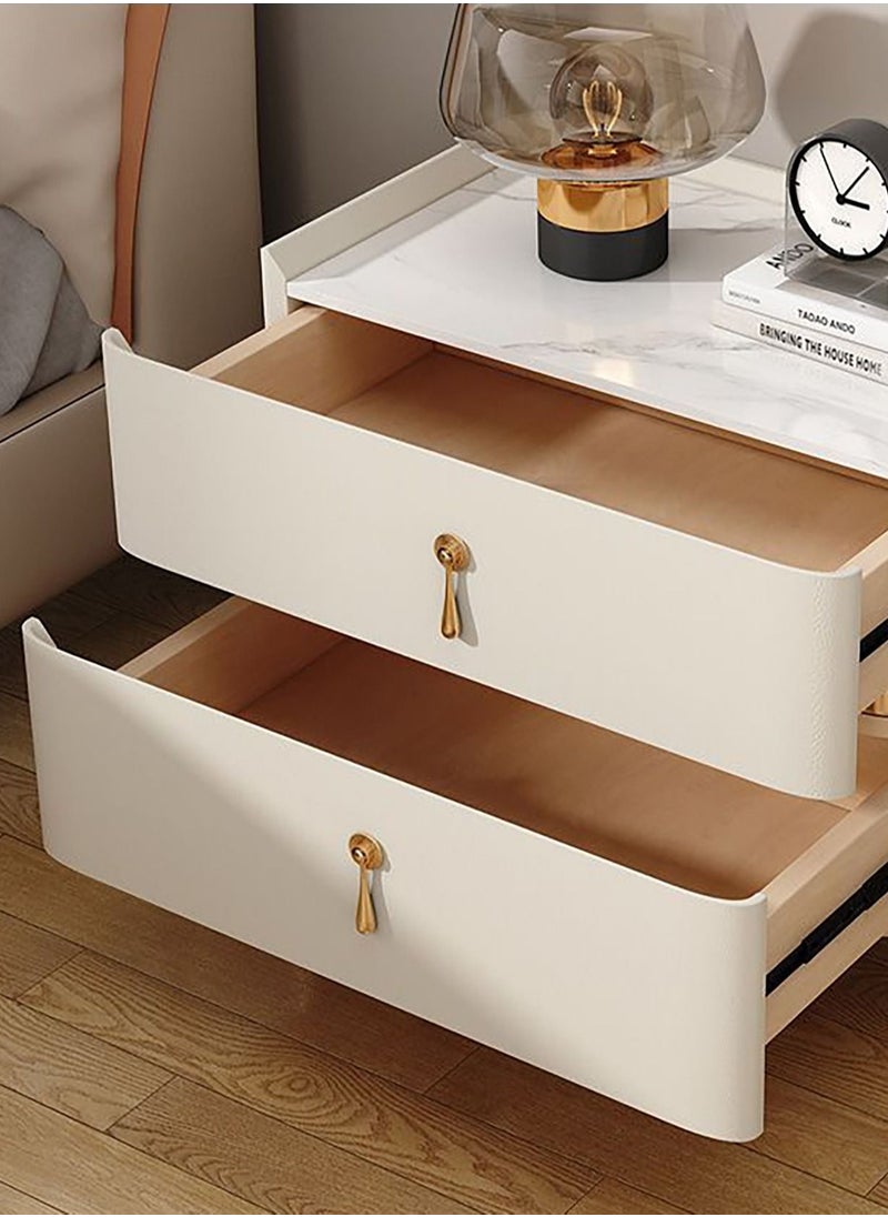 Merry Moments - Modern Bedside Table Minimalist Nightsatnds Multifunction Nightstand for Bedroom Living Room 2 Drawers Beige Colour Faux-Leather Covered H50xL40xD40 cm（Assembly Required for Legs Only) - Image 1