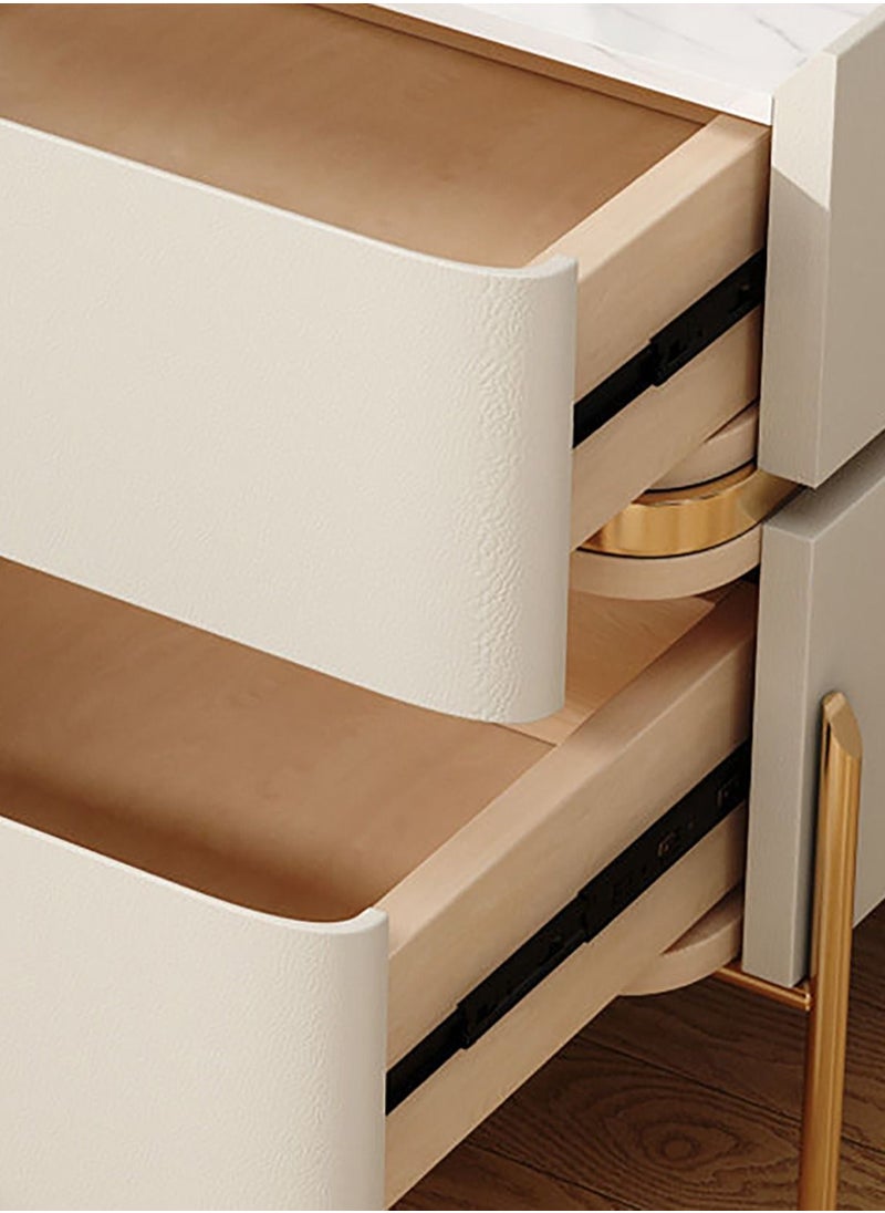Merry Moments - Modern Bedside Table Minimalist Nightsatnds Multifunction Nightstand for Bedroom Living Room 2 Drawers Beige Colour Faux-Leather Covered H50xL40xD40 cm（Assembly Required for Legs Only) - Image 1