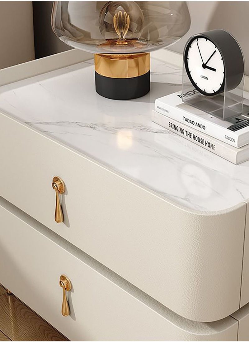 Merry Moments - Modern Bedside Table Minimalist Nightsatnds Multifunction Nightstand for Bedroom Living Room 2 Drawers Beige Colour Faux-Leather Covered H50xL40xD40 cm（Assembly Required for Legs Only) - Image 1