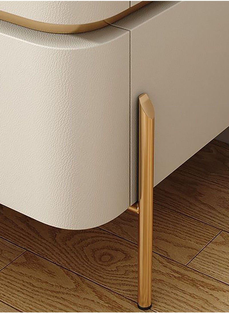 Merry Moments - Modern Bedside Table Minimalist Nightsatnds Multifunction Nightstand for Bedroom Living Room 2 Drawers Beige Colour Faux-Leather Covered H50xL40xD40 cm（Assembly Required for Legs Only) - Image 1