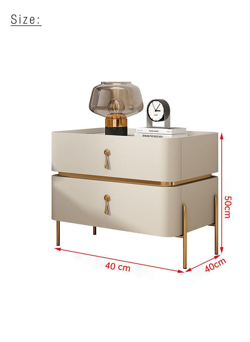 Merry Moments - Modern Bedside Table Minimalist Nightsatnds Multifunction Nightstand for Bedroom Living Room 2 Drawers Beige Colour Faux-Leather Covered H50xL40xD40 cm（Assembly Required for Legs Only) - Image 1