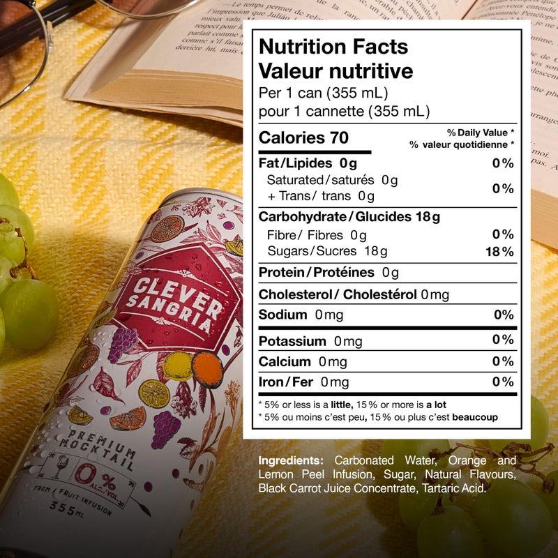 CLEVER - Sangria, Nonalcoholic Mocktails for Any Occasion, Refreshing Beverages with Citrus & Botanical Extracts, Low-Calorie Mocktails Non-alcoholic Drinks with 70 Calories, Pack of 12 (12 oz Ea) - Image 4