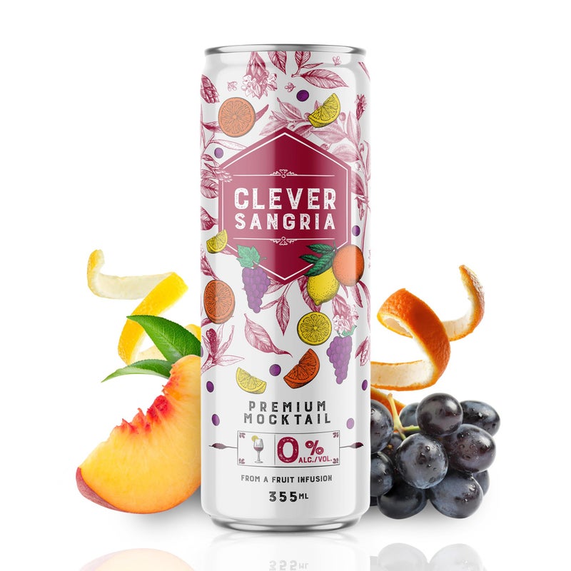 CLEVER - Sangria, Nonalcoholic Mocktails for Any Occasion, Refreshing Beverages with Citrus & Botanical Extracts, Low-Calorie Mocktails Non-alcoholic Drinks with 70 Calories, Pack of 12 (12 oz Ea) - Image 2