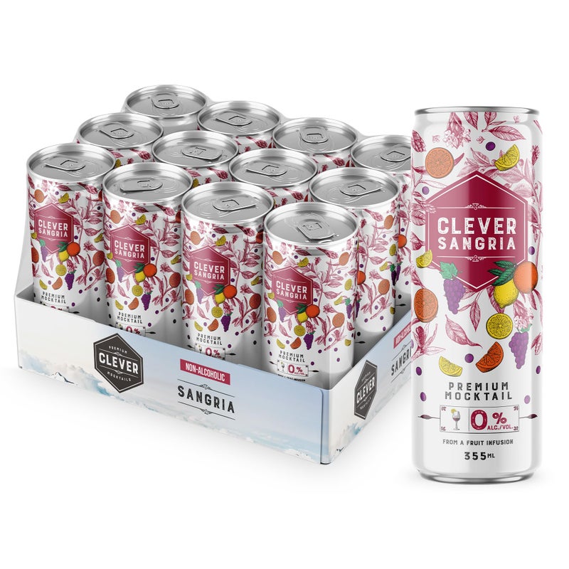 CLEVER - Sangria, Nonalcoholic Mocktails for Any Occasion, Refreshing Beverages with Citrus & Botanical Extracts, Low-Calorie Mocktails Non-alcoholic Drinks with 70 Calories, Pack of 12 (12 oz Ea) - Image 1