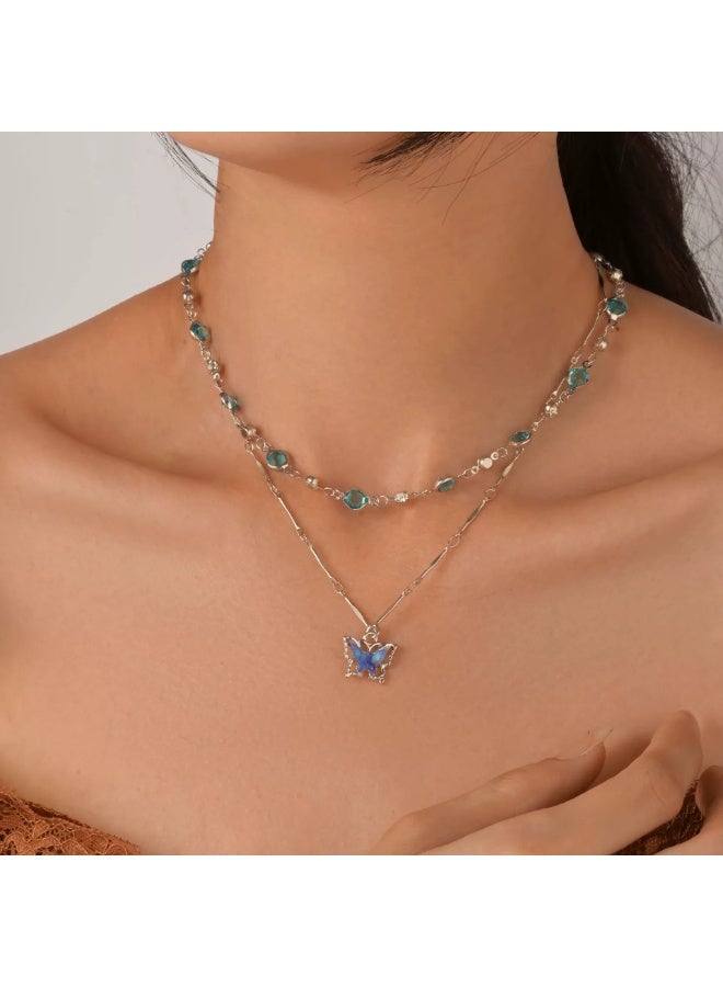 Goolsky Double-Layer Butterfly Necklace – Summer Trendy Jewelry, Double-Layer Butterfly Design, Beach/Summer/Daily Wear, Feminine - Image 1
