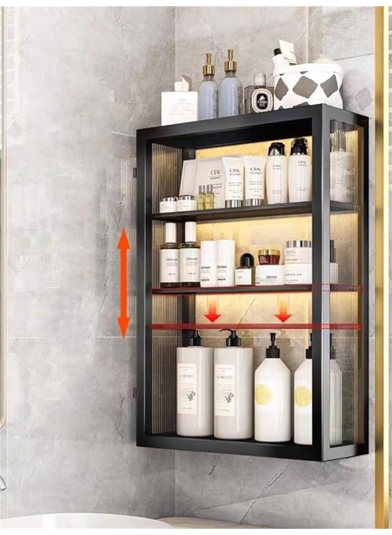 Bathroom Storage Cabinet 3-Tier Bathroom Shelf Wall Mounted Storage Cabinet Kitchen Storage Shelves No-Punch Wall Mounted with Door Dustproof Storage Organiser （Single Door 30cm） - Image 3