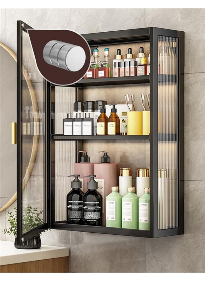 Bathroom Storage Cabinet 3-Tier Bathroom Shelf Wall Mounted Storage Cabinet Kitchen Storage Shelves No-Punch Wall Mounted with Door Dustproof Storage Organiser （Single Door 30cm） - Image 1