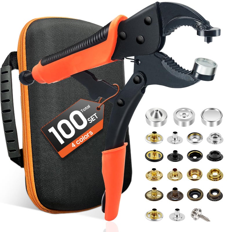 Heavy Duty Snap Fastener Tool kit Punching Function Snap Button Tool with Adjustable Setter 15mm snap Tool with 100 Sets Boat Cover Snaps