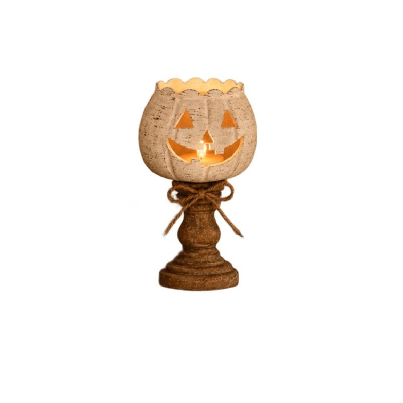 Rustic Pumpkin Tealight Holder Tiered Set of 3 - Distressed White Farmhouse Fall Centerpiece for Halloween Thanksgiving Table Decor - Image 2