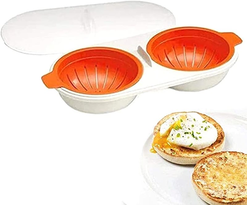 klarako 1pcs Microwave Eggs Poacher Food Grade Double Cup Egg Boiler Poacher Poached Egg Gadget Nonklarako stick Fast Egg Steamer Cooking Mold with Lid for Poached Egg Breakfast Kitchen Microwave Use - Image 1