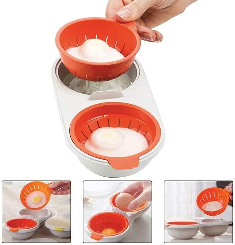 klarako 1pcs Microwave Eggs Poacher Food Grade Double Cup Egg Boiler Poacher Poached Egg Gadget Nonklarako stick Fast Egg Steamer Cooking Mold with Lid for Poached Egg Breakfast Kitchen Microwave Use - Image 2
