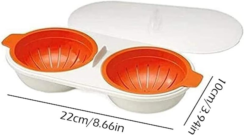 klarako 1pcs Microwave Eggs Poacher Food Grade Double Cup Egg Boiler Poacher Poached Egg Gadget Nonklarako stick Fast Egg Steamer Cooking Mold with Lid for Poached Egg Breakfast Kitchen Microwave Use - Image 5