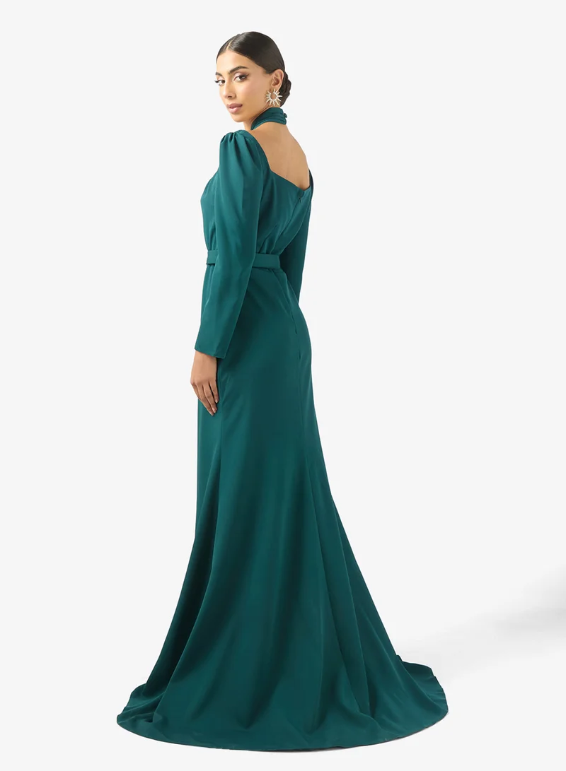 ايرا فستان ماكسي طويل بأكمام طويلة وعقدة أمامية مفصلة