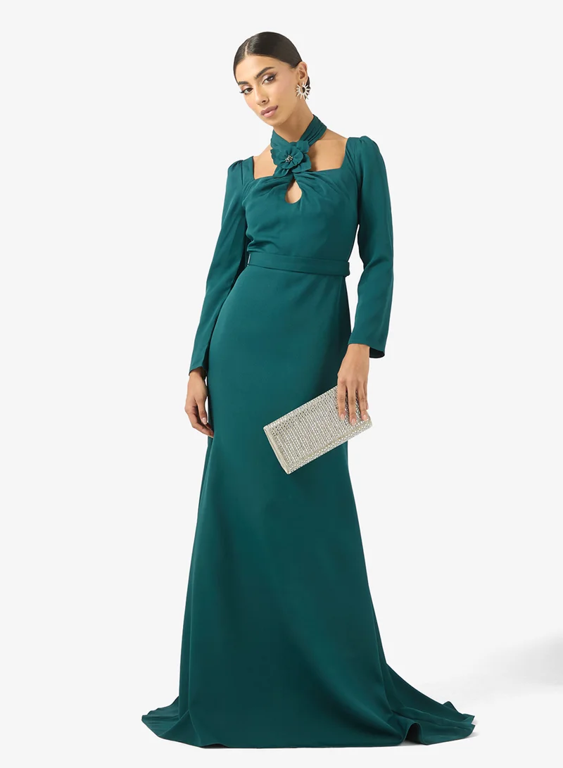 Iyra Front Knot Detailed Long Sleeve Maxi Dress