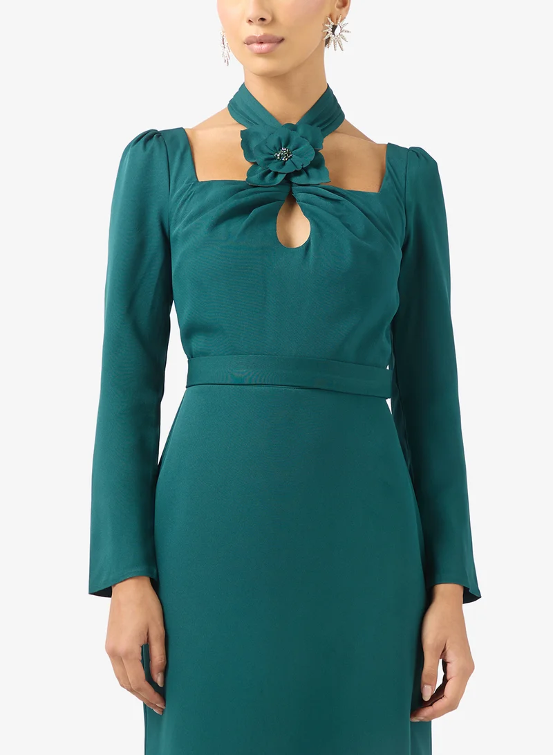 Iyra Front Knot Detailed Long Sleeve Maxi Dress