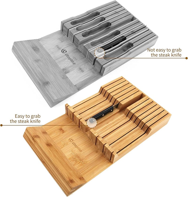 Utoplike in-Drawer Knife Block Bamboo Kitchen Knife Drawer Organiser, Handle Steak Knife Holder(Without Knives),12 Knives Holder - Image 4