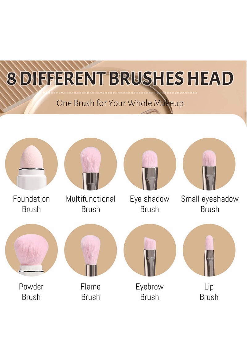 KASTWAVE Makeup Brush, 8 in 1 Travel Small Brush Portable Lip Eyeshadow Beauty Sponge, Concealer Brushes, Foundation Blending Powder Brushes Retractable Sets, White - Image 3