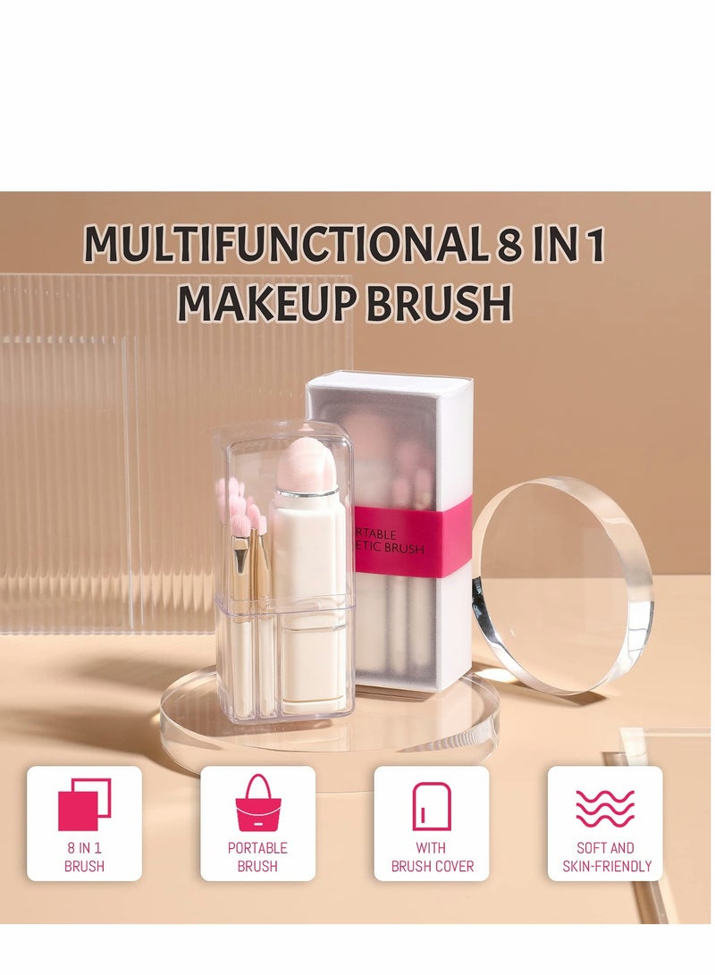 KASTWAVE Makeup Brush, 8 in 1 Travel Small Brush Portable Lip Eyeshadow Beauty Sponge, Concealer Brushes, Foundation Blending Powder Brushes Retractable Sets, White - Image 2