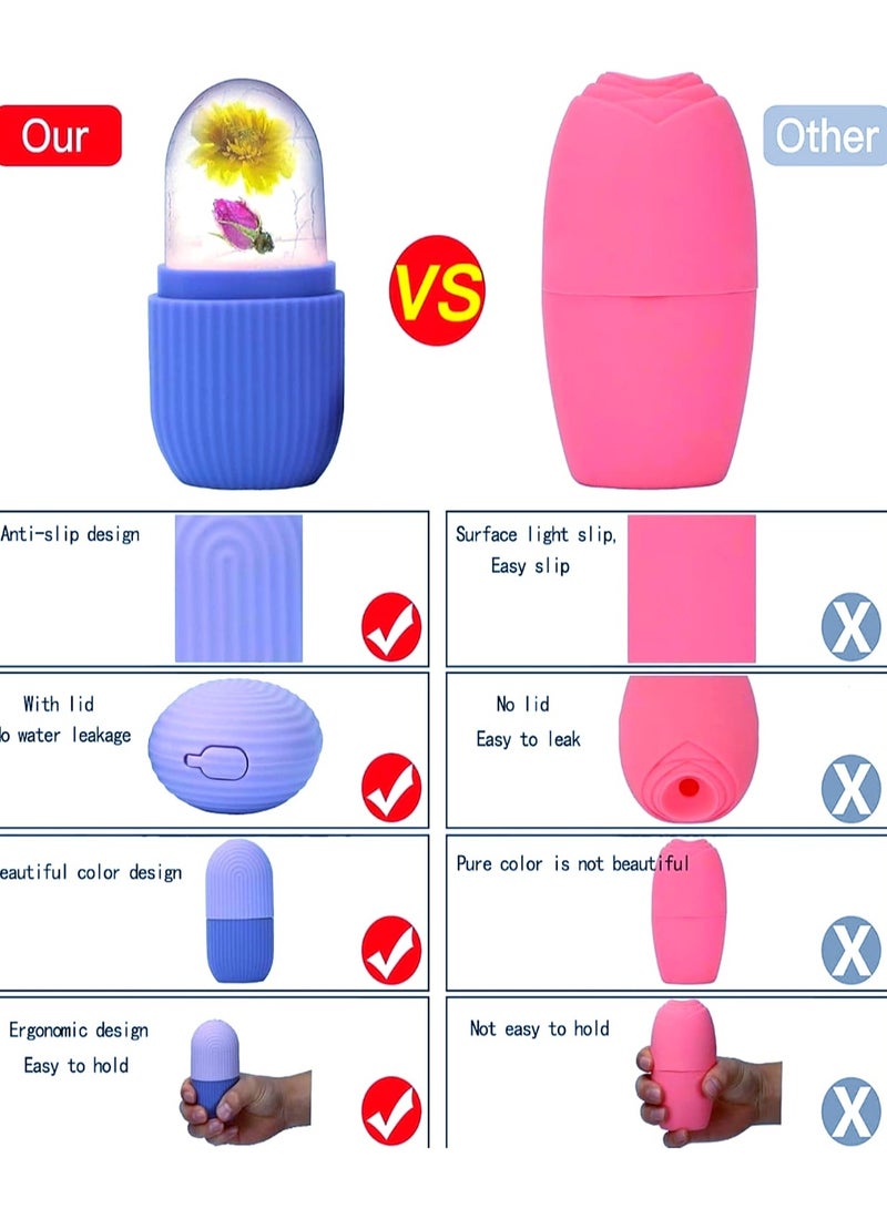 Arsal Ice Roller for Face (Purple) , Beauty Facial Massage Tool, Cooling Cube for Eyes, Skin Care Essential for Reducing Wrinkles and Puffiness.   Ice Face Roller Silicone Facial Cube for Eyes Neck Massage Remove Dark Circle Pore Shrink Face Beauty Skin Care Ice Mould . Naturally Conditioning and Skin Care,De-Puff Eye Bags,Reduce Migraine Pain,Reusable Massage Silicone Ice Mold - Image 5
