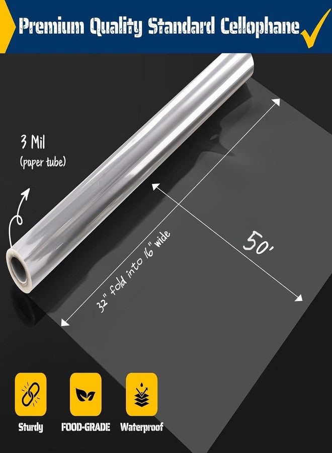 Vanhench 50 ft Clear Cellophane Wrap, 32" x 50' Folded 3Mil Thick Cellophane Wrap Roll for Gift Basket Treats Bouquet Flower Wrapping, Clear Plastic Wrap Valentines Easter Wrapping Paper (32" fold into 16") - Image 2
