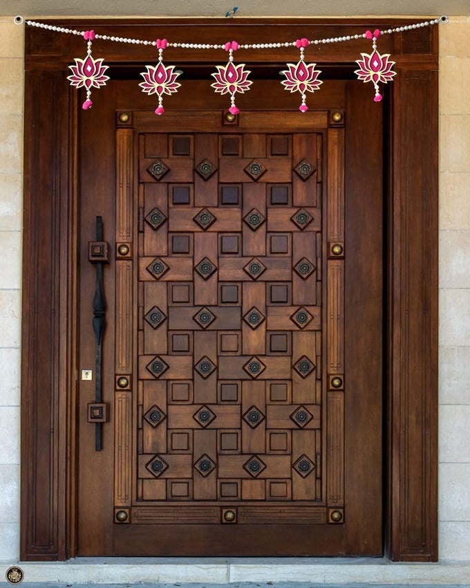 LOTUS TORAN FOR MAIN DOOR, MANDIR - MOTI/BEADS/BELL TORAN FOR ENTRANCE DOOR - HANDMADE TRADITIONAL BANDARWAL HOME DECOR, 99 CM