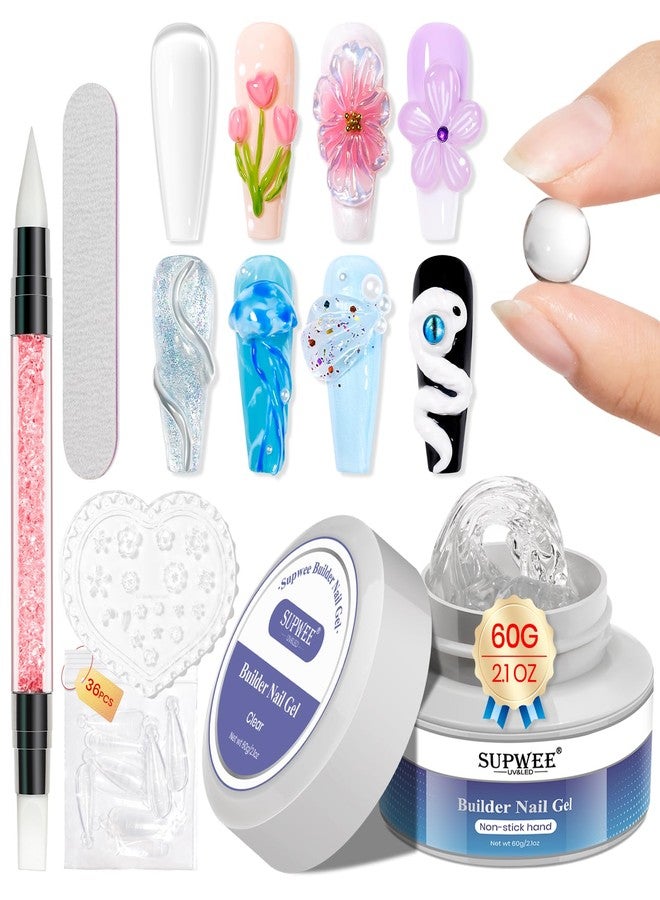 SUPWEE Solid Builder Gel 60G Clear Nail Builder Gel Large Capacity Hard Gel for Nails Non-Sticky 3D Sculpting Gel for Nail Carving Strengthen Modeling Nail Art DIY at Home - Image 1