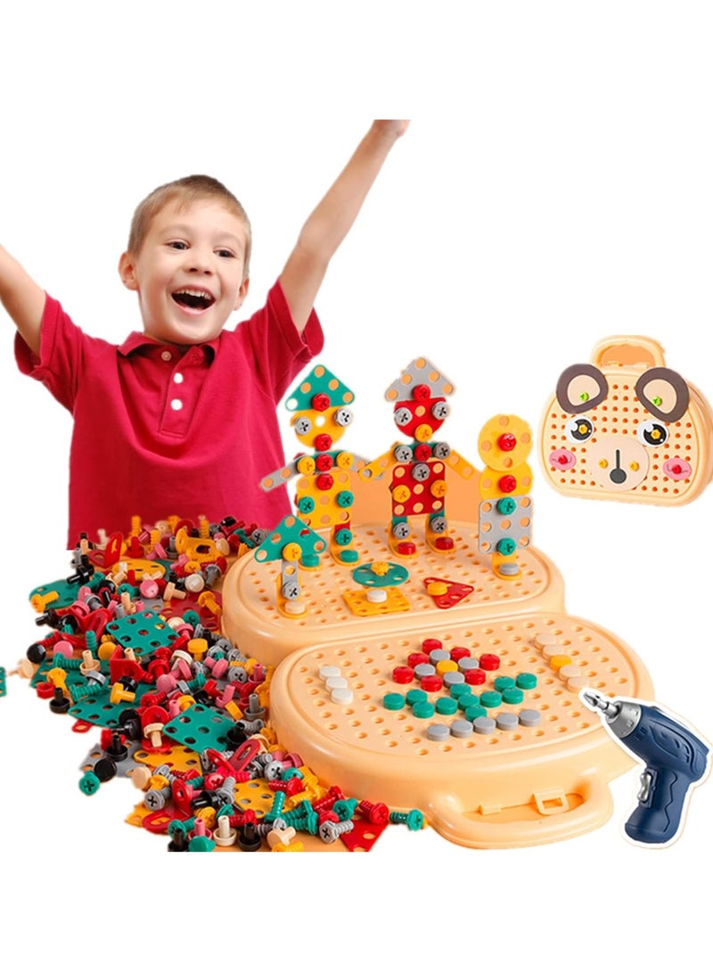 مجموعة لعبة الحفر للأطفال، 204 جهاز كمبيوتر شخصي مجموعة لعبة الحفر للأطفال لعبة التعلم الجذعية للفتيان البالغين من العمر 4-8 سنوات، ألعاب كتلة البناء الهندسة الإنشائية مع مجموعة أدوات السائق المسمار للعبة (جرو أصفر) - Image 1