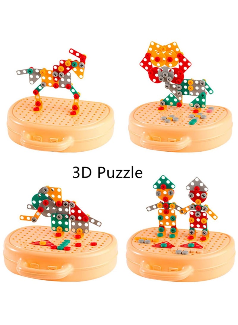 مجموعة لعبة الحفر للأطفال، 204 جهاز كمبيوتر شخصي مجموعة لعبة الحفر للأطفال لعبة التعلم الجذعية للفتيان البالغين من العمر 4-8 سنوات، ألعاب كتلة البناء الهندسة الإنشائية مع مجموعة أدوات السائق المسمار للعبة (جرو أصفر) - Image 4