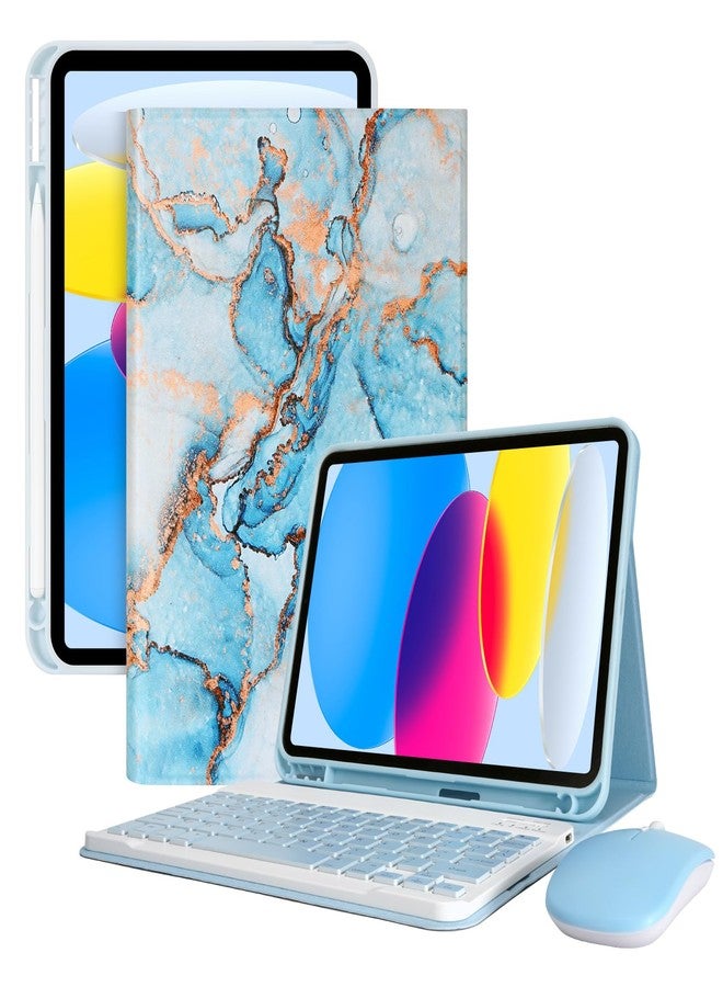 جراب لوحة مفاتيح Nsyee لجهاز iPad الجيل العاشر 10.9 بوصة 2022 وجهاز iPad الجيل الحادي عشر 11 بوصة 2025، جراب لوحي قابل للفصل مع لوحة مفاتيح وماوس لاسلكيين بتقنية Bluetooth لجهاز iPad الجيل العاشر/الحادي عشر، لون أزرق رخامي - Image 1