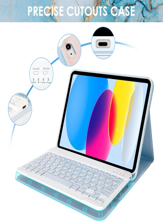 جراب لوحة مفاتيح Nsyee لجهاز iPad الجيل العاشر 10.9 بوصة 2022 وجهاز iPad الجيل الحادي عشر 11 بوصة 2025، جراب لوحي قابل للفصل مع لوحة مفاتيح وماوس لاسلكيين بتقنية Bluetooth لجهاز iPad الجيل العاشر/الحادي عشر، لون أزرق رخامي - Image 4