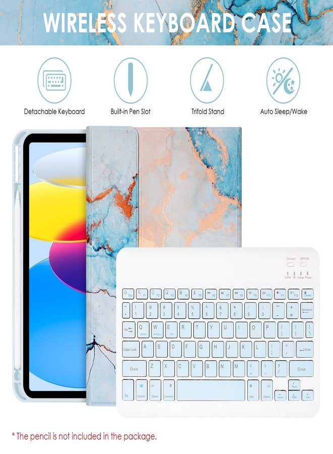 جراب لوحة مفاتيح Nsyee لجهاز iPad الجيل العاشر 10.9 بوصة 2022 وجهاز iPad الجيل الحادي عشر 11 بوصة 2025، جراب لوحي قابل للفصل مع لوحة مفاتيح وماوس لاسلكيين بتقنية Bluetooth لجهاز iPad الجيل العاشر/الحادي عشر، لون أزرق رخامي - Image 3