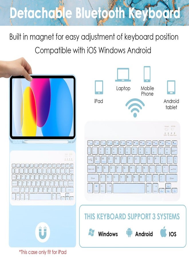 جراب لوحة مفاتيح Nsyee لجهاز iPad الجيل العاشر 10.9 بوصة 2022 وجهاز iPad الجيل الحادي عشر 11 بوصة 2025، جراب لوحي قابل للفصل مع لوحة مفاتيح وماوس لاسلكيين بتقنية Bluetooth لجهاز iPad الجيل العاشر/الحادي عشر، لون أزرق رخامي - Image 2