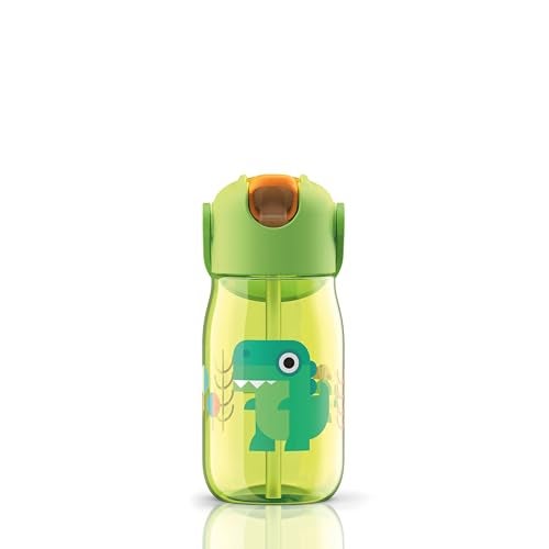 Zoku Premium 6.8" Flip Straw Kids Sipper Leak Proof Bottle - 400ml Green, Dino |BPA Free, Leak-Proof Water Bottle with Carry Loop for Girls, Boys, Toddlers | For thinKitchen - Image 1