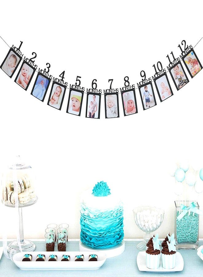Festiko Black 12 Month Photo Banner for First Birthday, Monthly Milestone Photo Banner, 1st Birthday Banner for Newborn to 12 Months Growth Record - Image 3