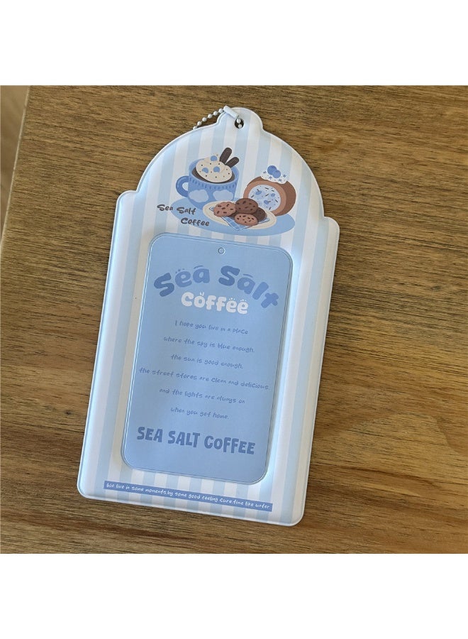 NIBEMINENT 1 - Piece Striped Sea Salt Coffee Kpop Photo Card Holder Pendant Key Chain ID Badge Holder ID Card Holder Photo Card Protector for School ID Office ID Access Card for Women Girls - Image 1