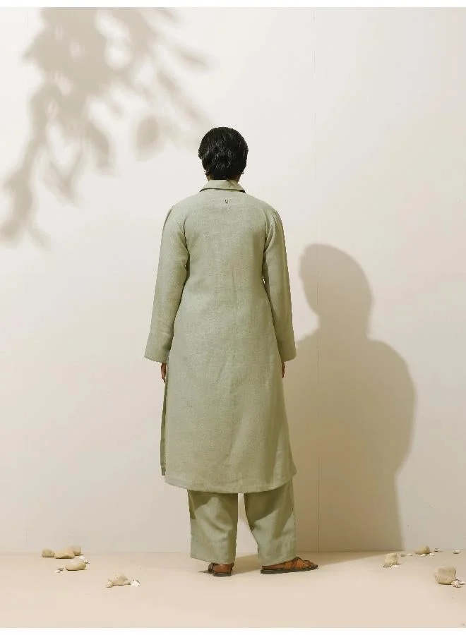 ترو برونز trueBrowns Clover Green Embroidered Natural Cotton Kurta Pant Set